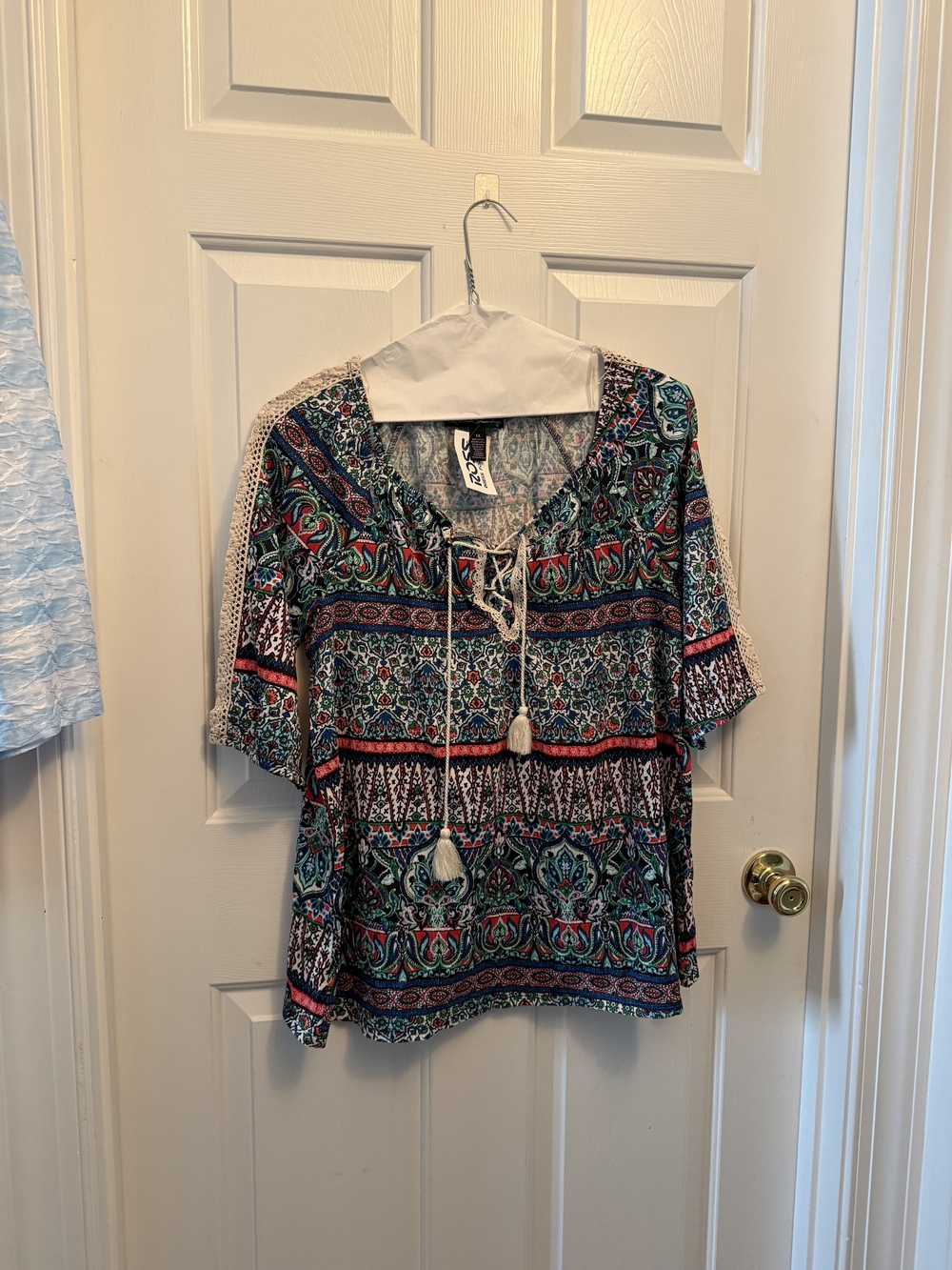 French Laundry Multicolor Paisley Tie-Front Blouse